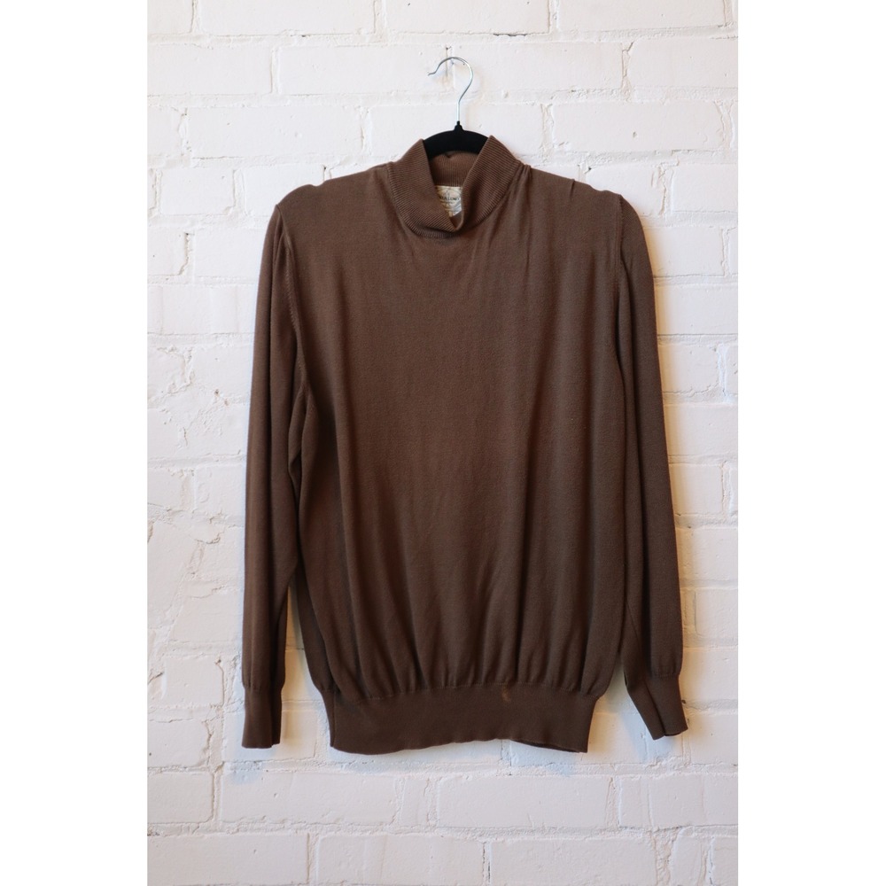 Linea Uomo Brown Mock Neck Sweater Mens Medium Made in Italy Cotton Rayon Knit